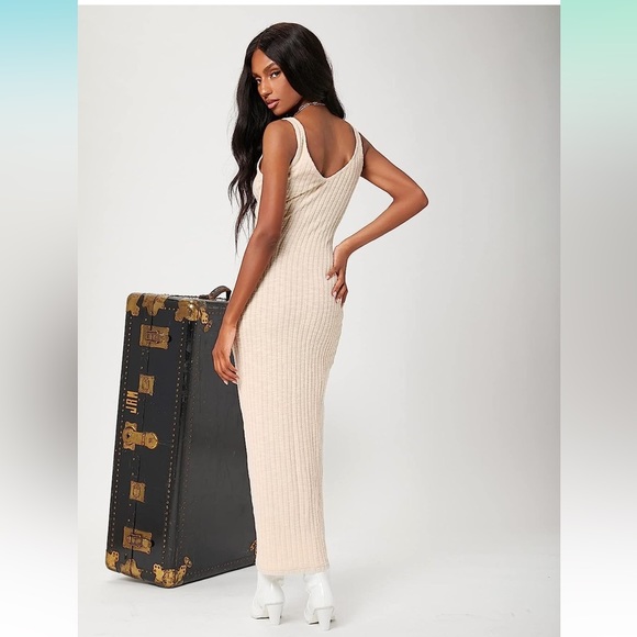 Women's Solid Sleeveless Mesh Ribbed Knit Bodycon Maxi Tank Dress - Picture 4 of 11